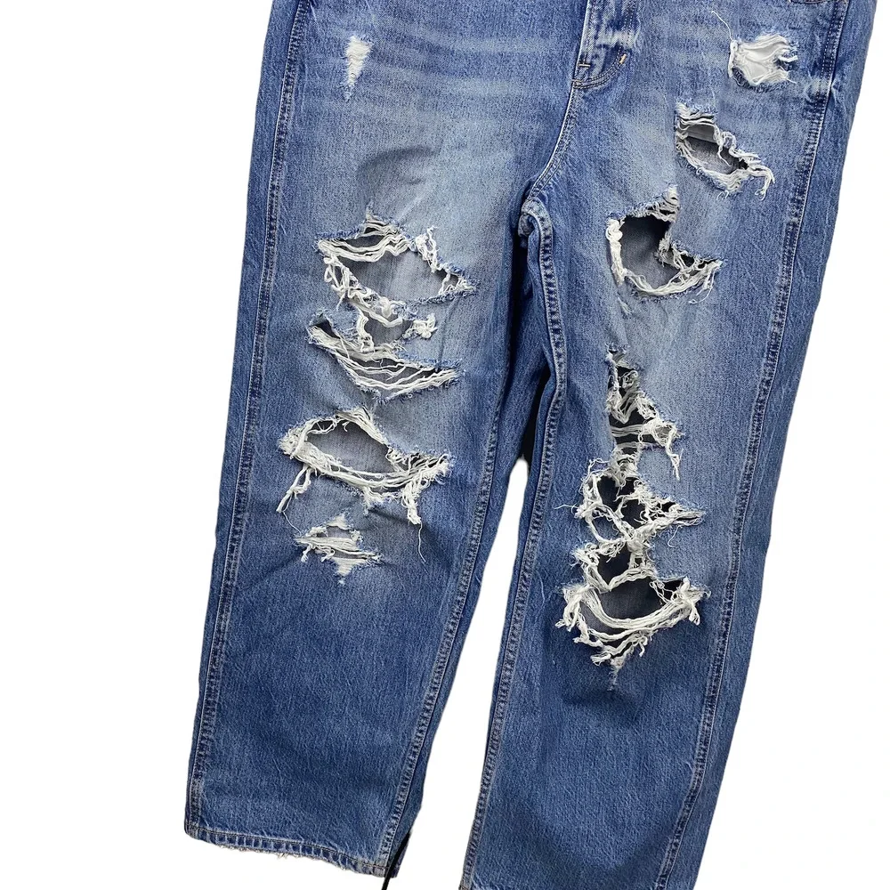 American Eagle 2022 Plus Size Blue Denim Distressed 90s Boyfriend Overalls XXL - Picture 3 of 5